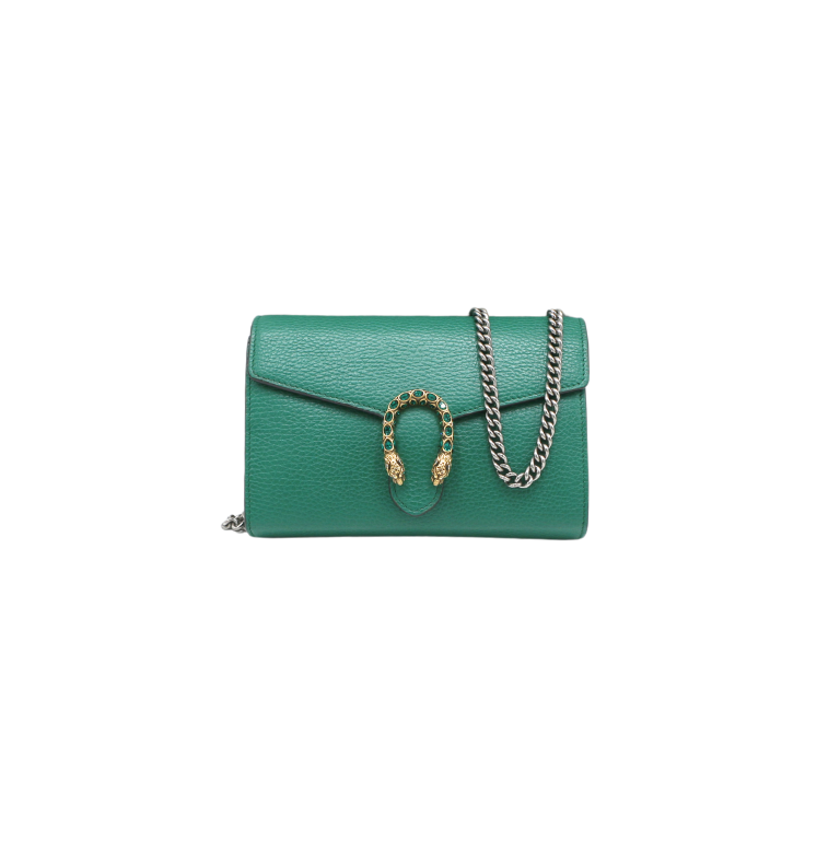 Gucci Calfskin Mini Dionysus Chain Wallet Green Emerald