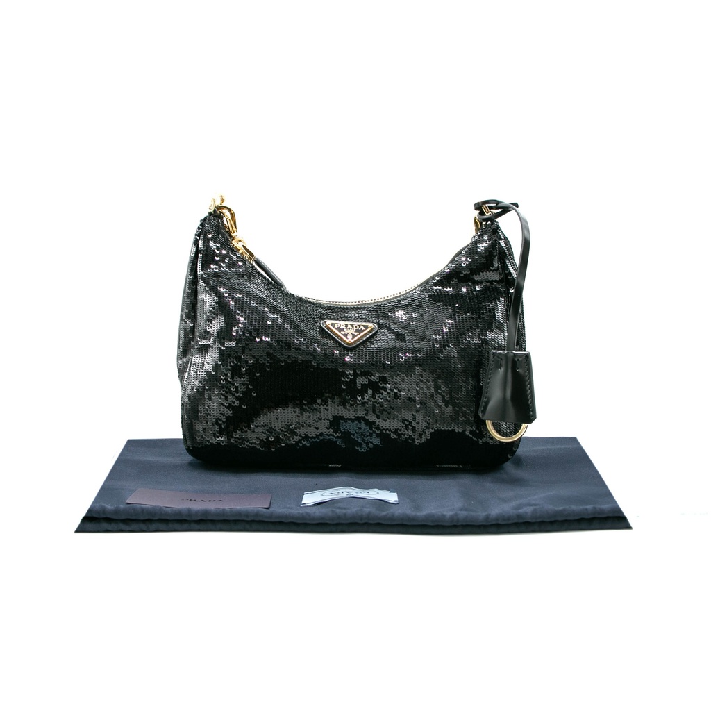 Prada Sequin Mini Re-Edition 2000 Shoulder Bag Black