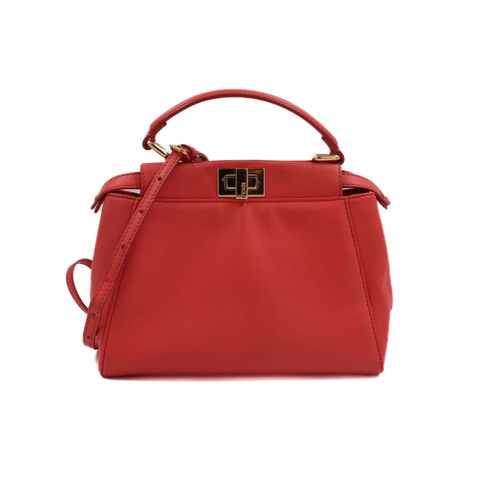 Fendi Nappa Stacked Bar Mini Peekaboo Iconic Satchel Lampone