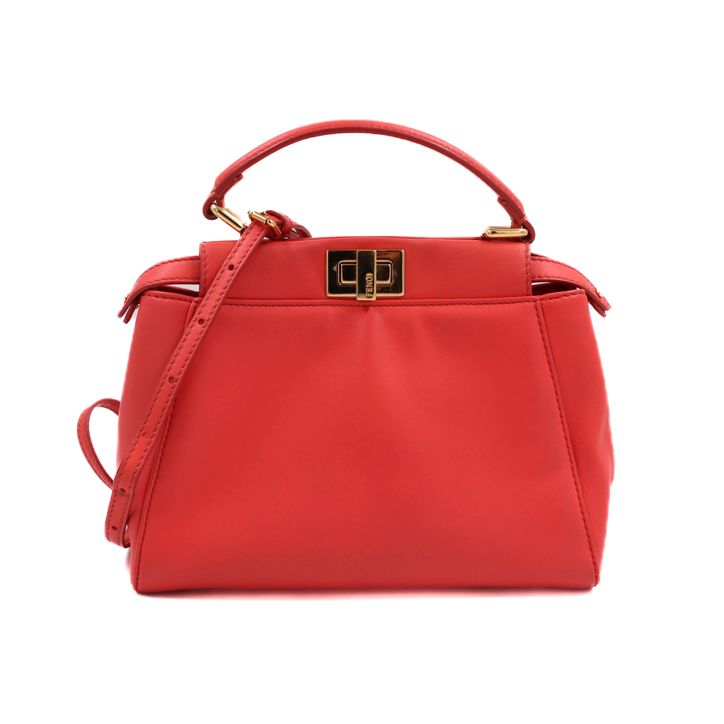 Fendi Nappa Stacked Bar Mini Peekaboo Iconic Satchel Lampone