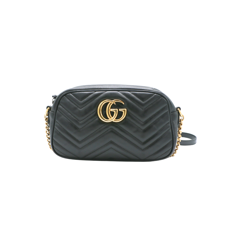 Gucci Calfskin Matelasse Small GG Marmont Chain Shoulder Bag Black 447632