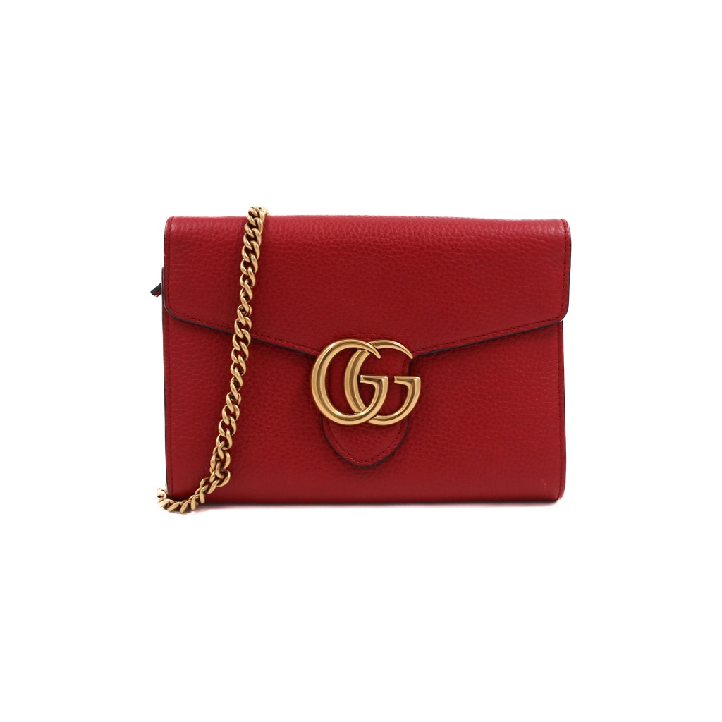Gucci  Calfskin GG Marmont Chain Wallet Red