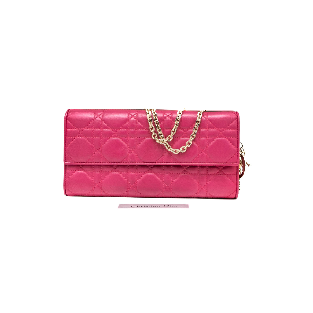 Christian Dior Cannage Leather Lady Dior Wallet On Chain Pink