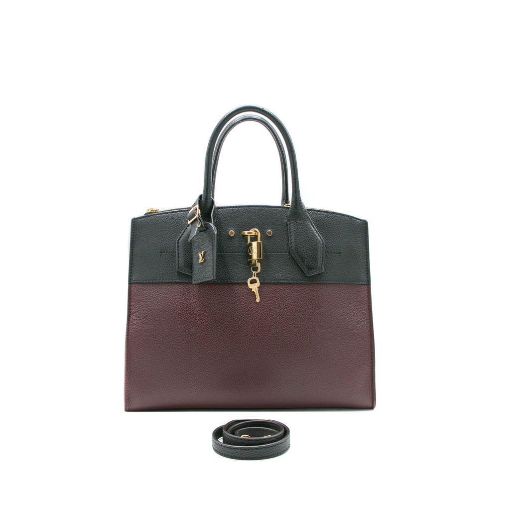 Louis Vuitton Calfskin City Steamer MM Burgundy Black