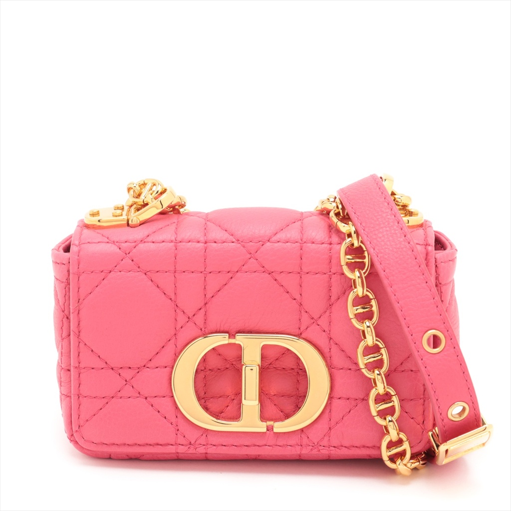 Christian Dior Cannage Caro Micro Leather Chain Shoulder Bag Pink