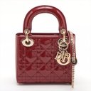 Christian Dior Lady Dior Cannage Patent Leather Handbag Red