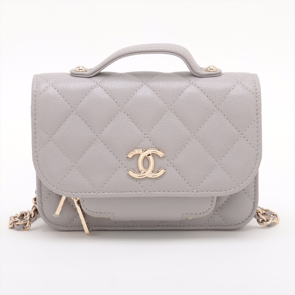 Chanel  Business Affinity Caviar Chain Wallet Grey 