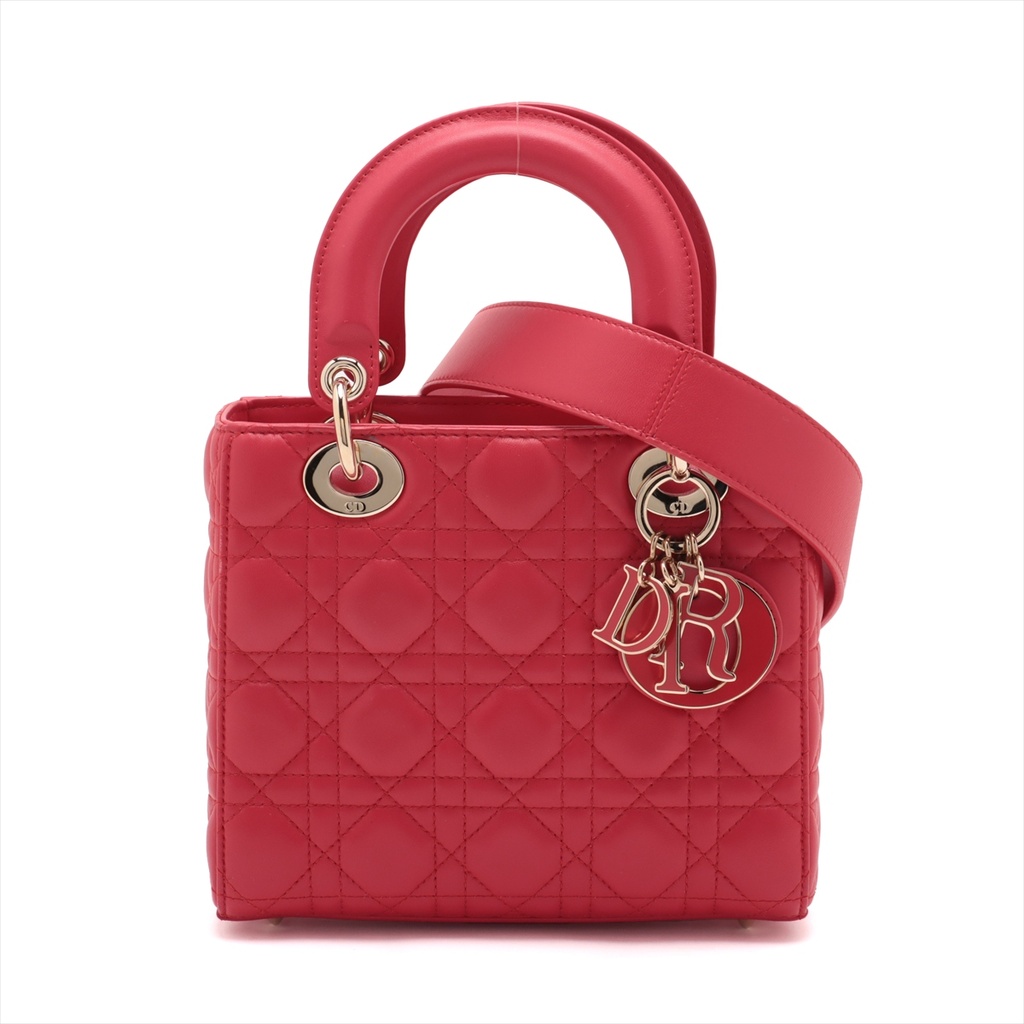 Christian Dior My Lady Dior Cannage Leather Small Handbag Pink With Charms