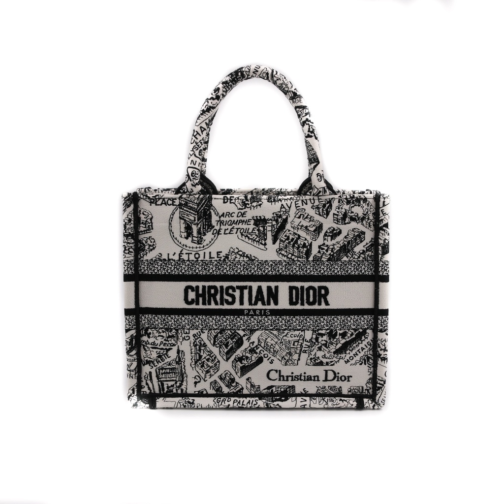 Christian Dior Embroidered Plan De Paris Small Book Tote White
