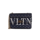 Valentino Garavani Nappa VLTN Print Medium Rockstud Spike Shoulder Bag Pure Blue White