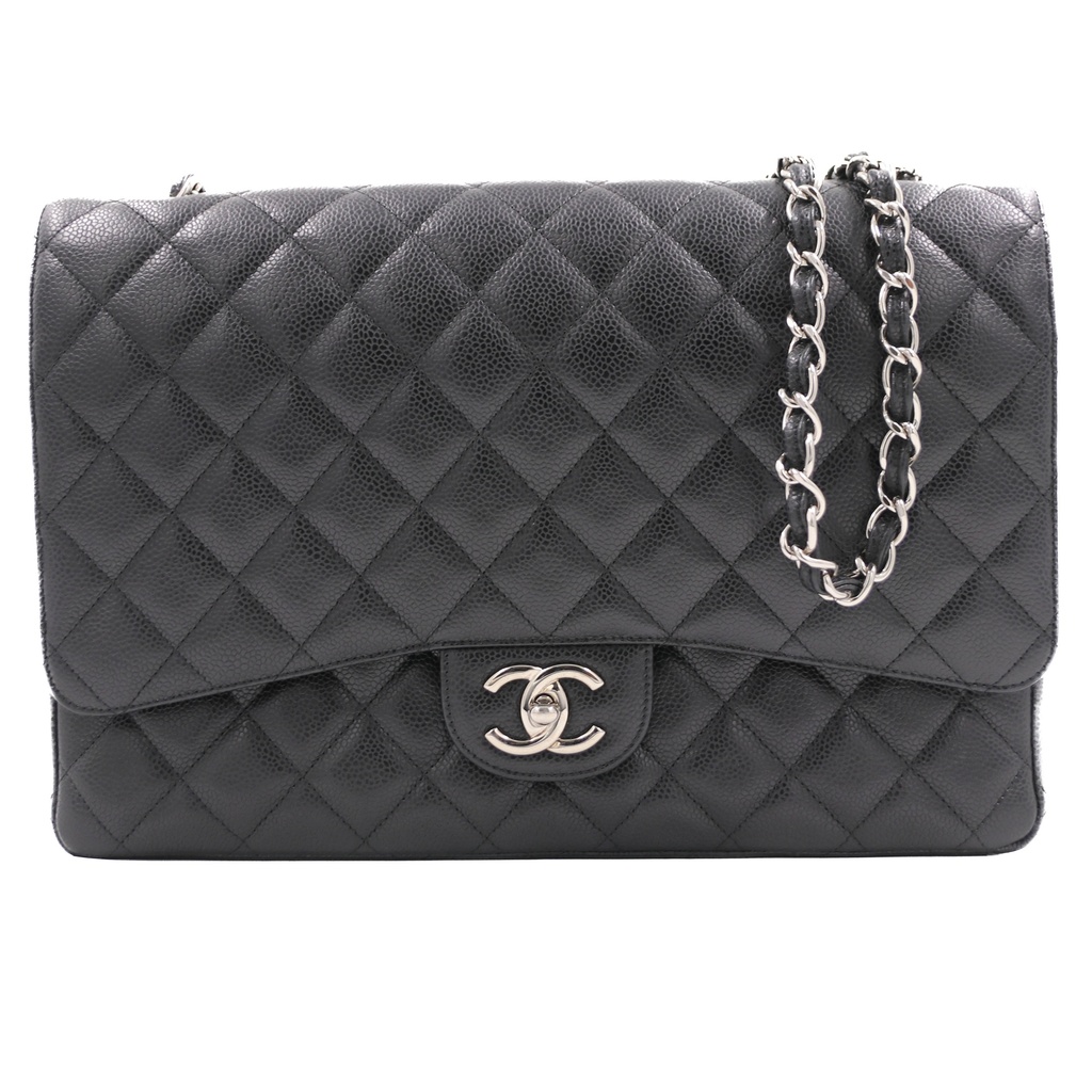 Chanel Vintage Classic Single Flap Bag Quilted Caviar Maxi