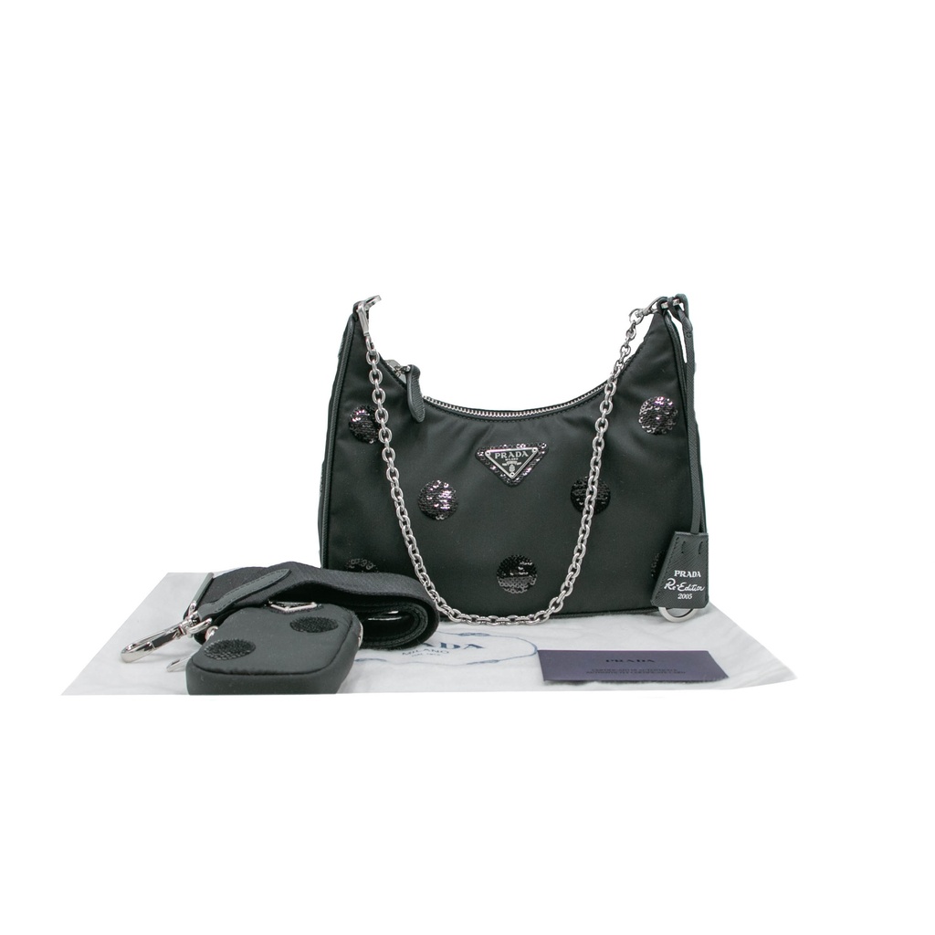 Prada Re-Edition 2005 Tessuto Shoulder Bag Sequin Polka Dots
