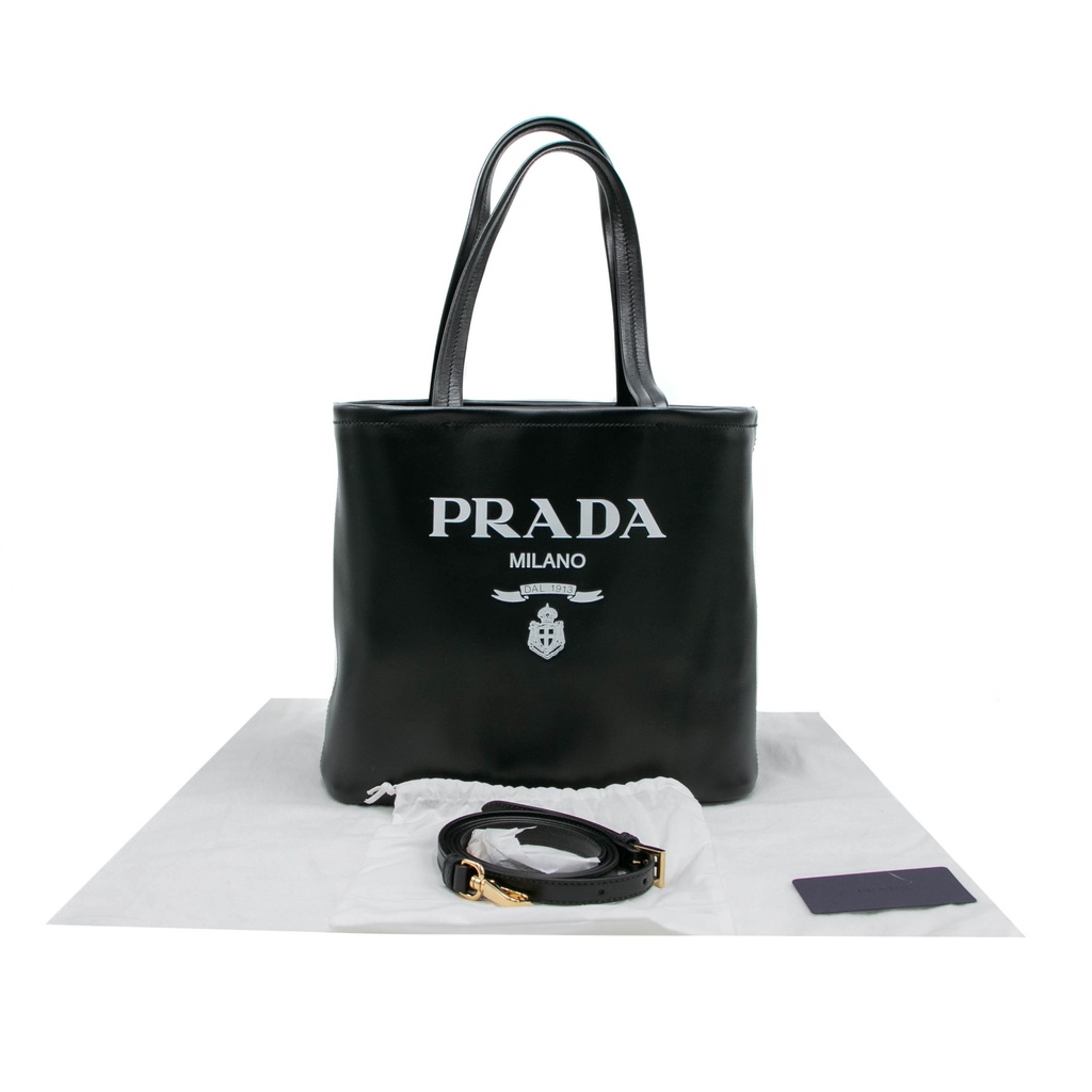 [Prada-19738] Prada Soft Leather Small Tote Bag Black
