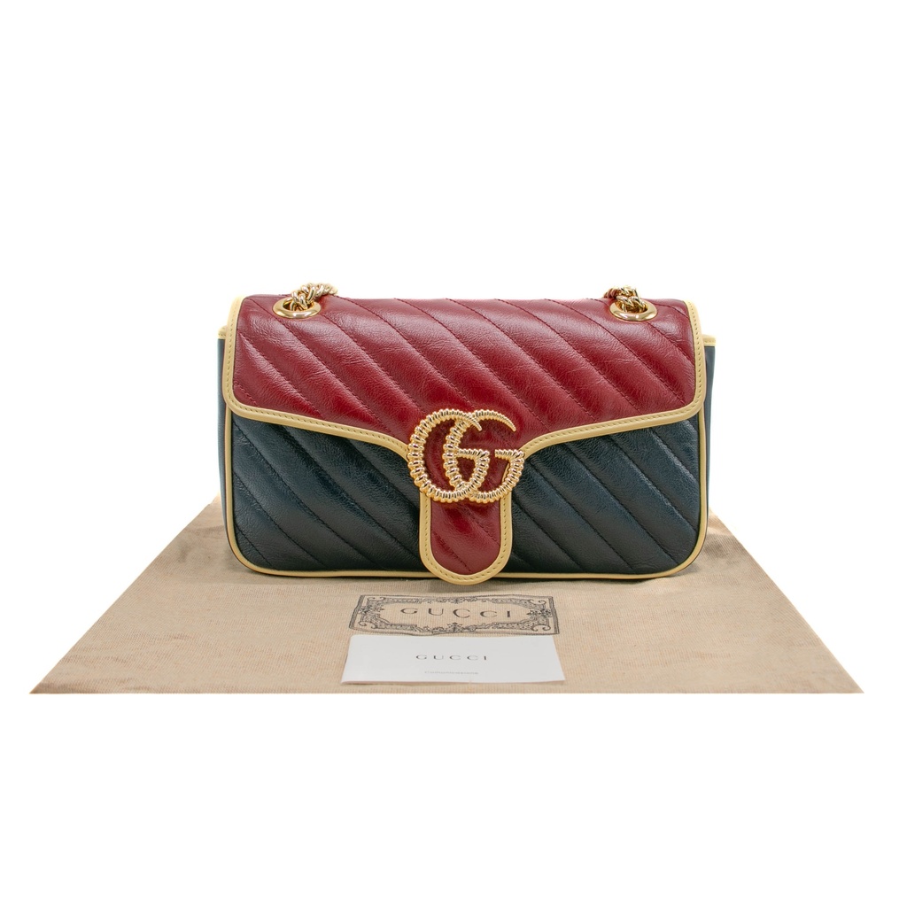 Gucci GG Marmont Small Shoulder Bag Matelassé Blue and Red 443497