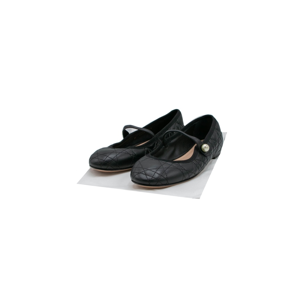 Christian Dior Ballet Black Quilted Cannage Calfskin In Size 36 1/2