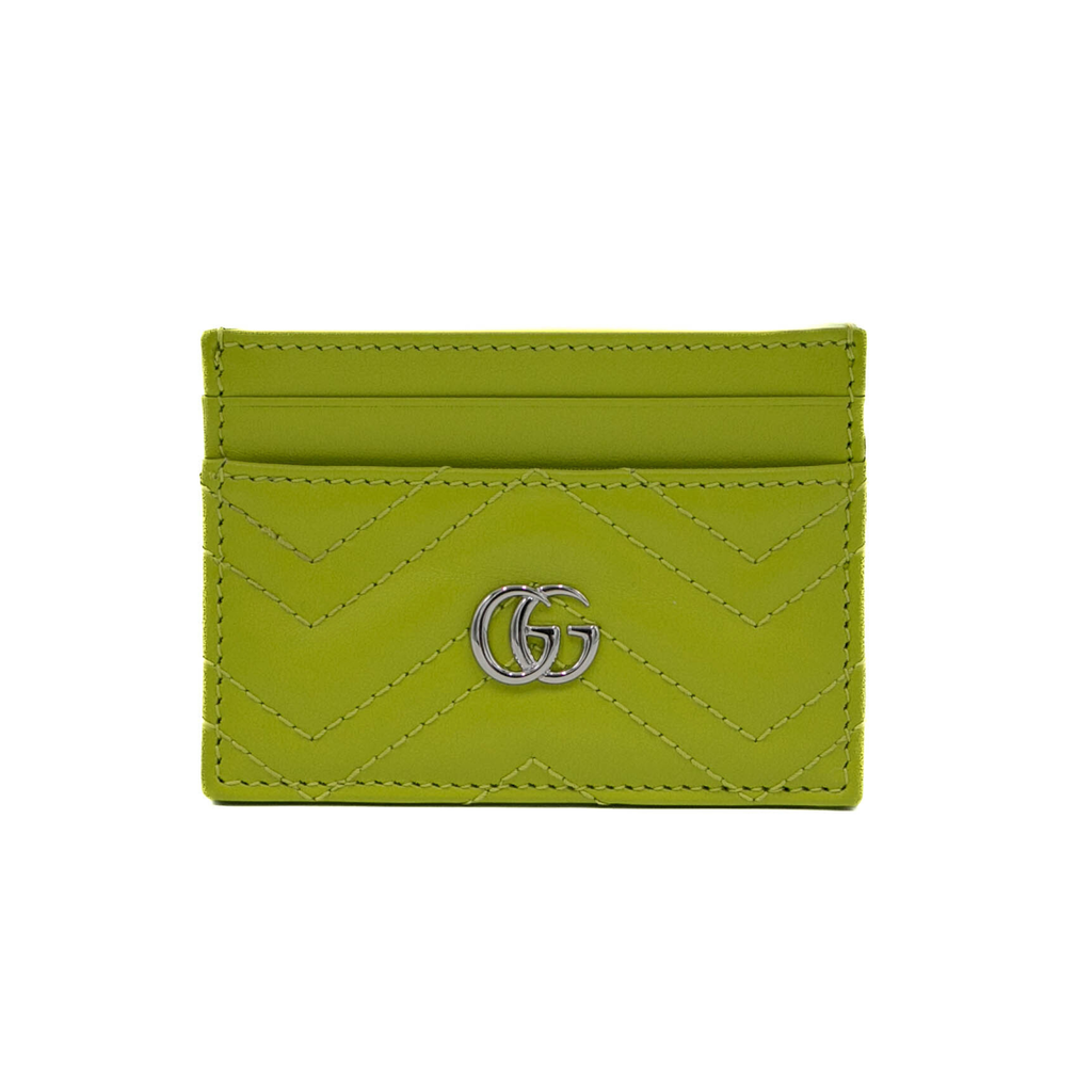 Gucci GG Matelasse Chevron Marmont Card Case Green 443127
