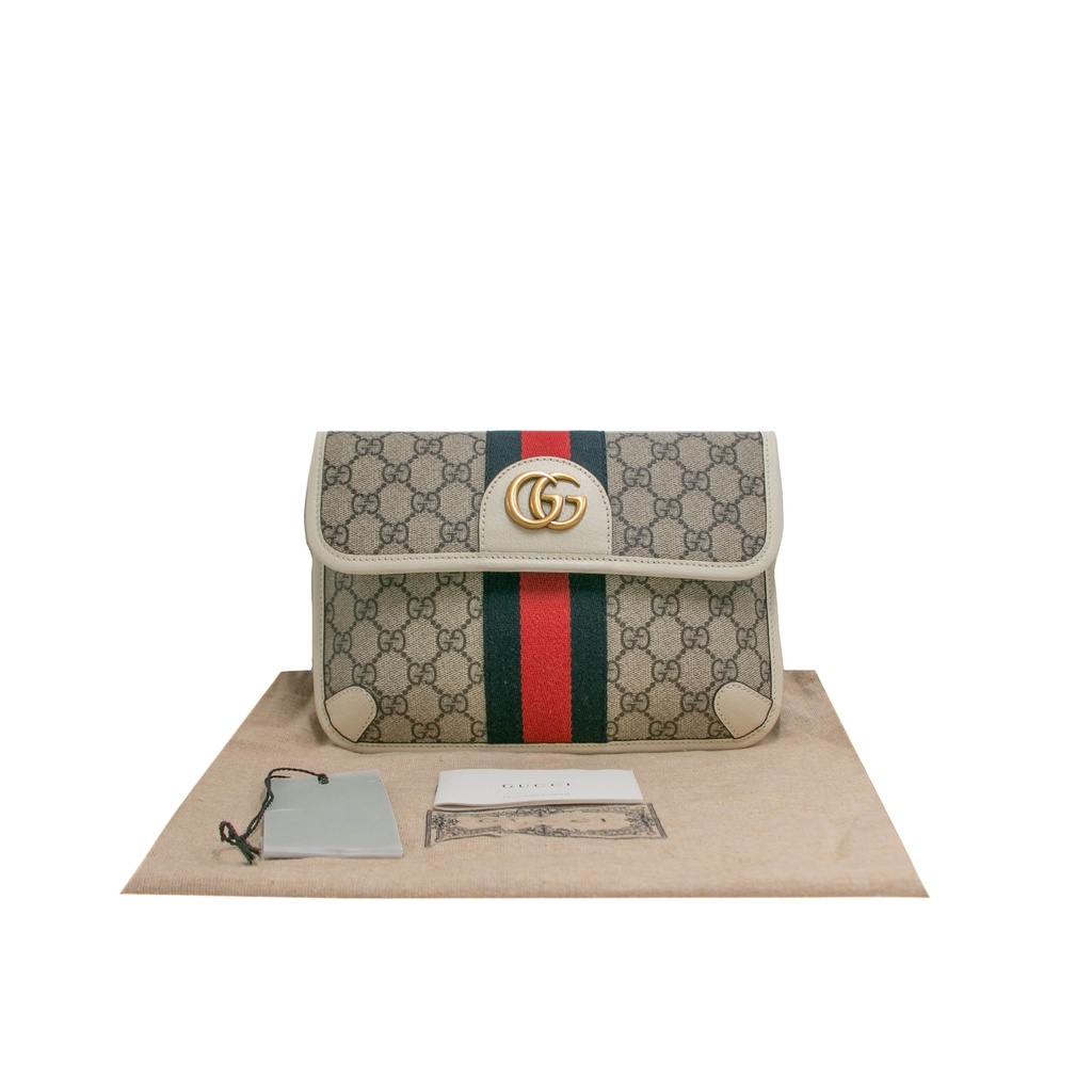 [Gucci-19840] Gucci GG Supreme Monogram Web Small Ophidia Belt Bag 100 40 Beige Ebony White