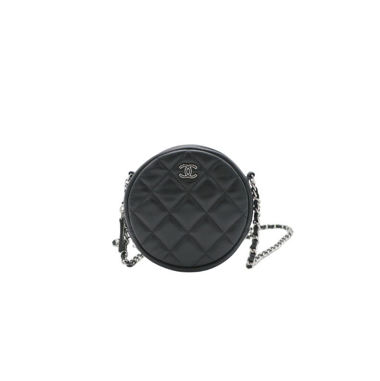 Chanel Lambskin Round Mini Clutch With Chain Black