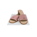 Christian Dior Dway Heeled Slide Natural Raffia and Pink Embroidered Cotton In Size 37