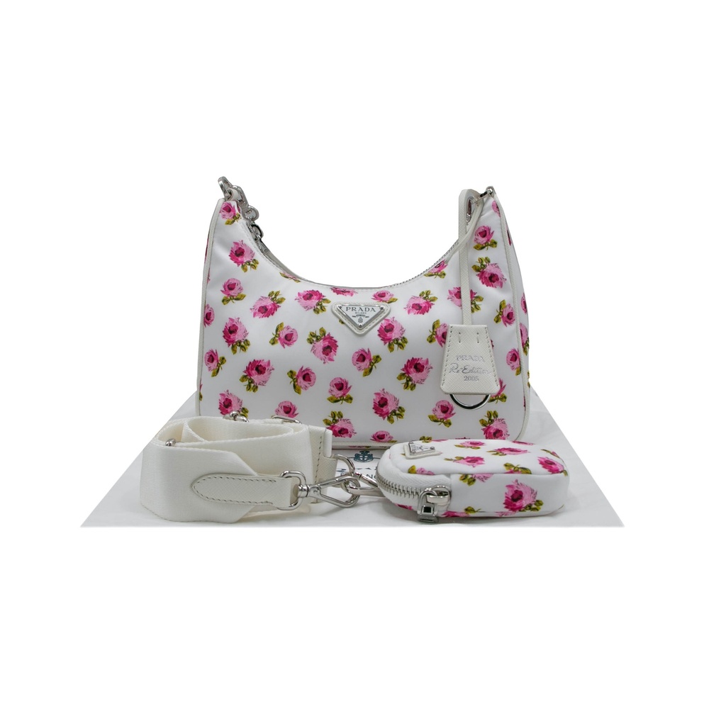 Prada Re-Edition Hobo Bag Tessuto Nylon Floral Mini