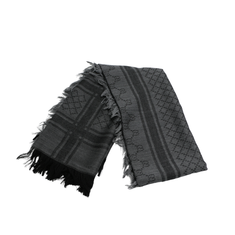 Gucci Graphite/Black Wool/Silk Shawl Diamante GG Print In Size 140x140 544615