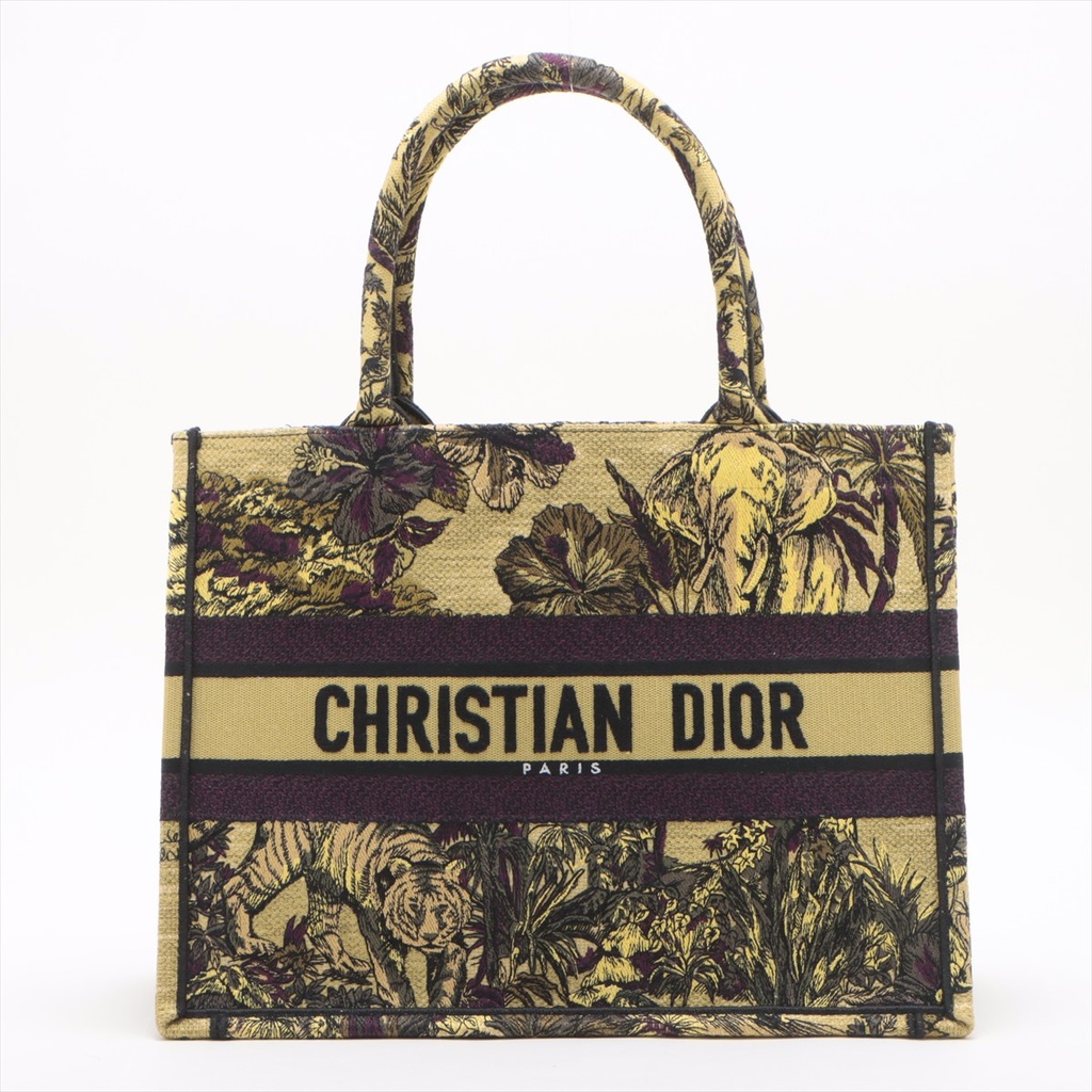 Christian Dior Embroidery Toile de Jouy Voyage Medium Book Tote Yellow