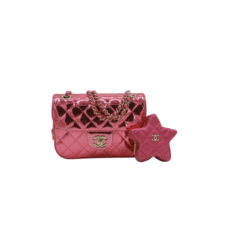 Chanel Mirror Calfskin Metallic Lambskin Hollywood Boulevard Mini Flap Pink