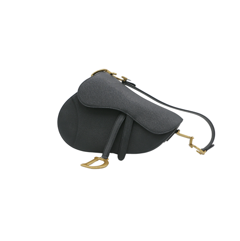 Christian Dior Grained Calfskin Saddle Bag Black