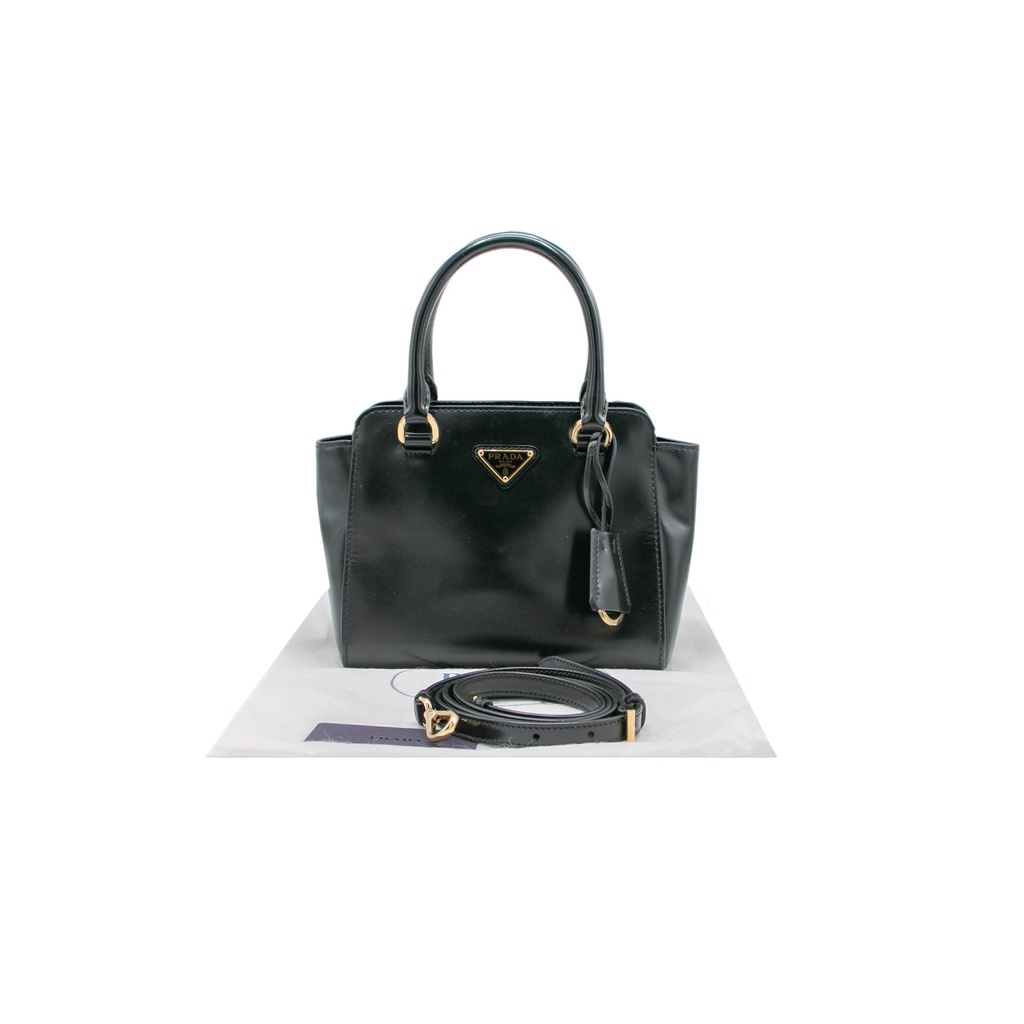 [Prada-20066] Prada Saffiano Lux Black Mini Handle Bag