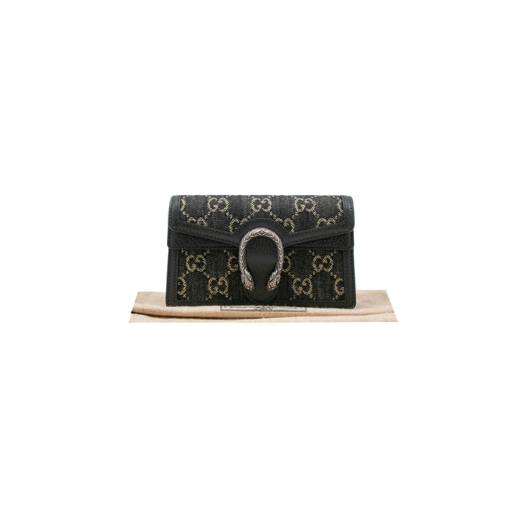 Gucci Jacquard Black Denim GG Monogram Super Mini Dionysus Shoulder Bag Black Ivory