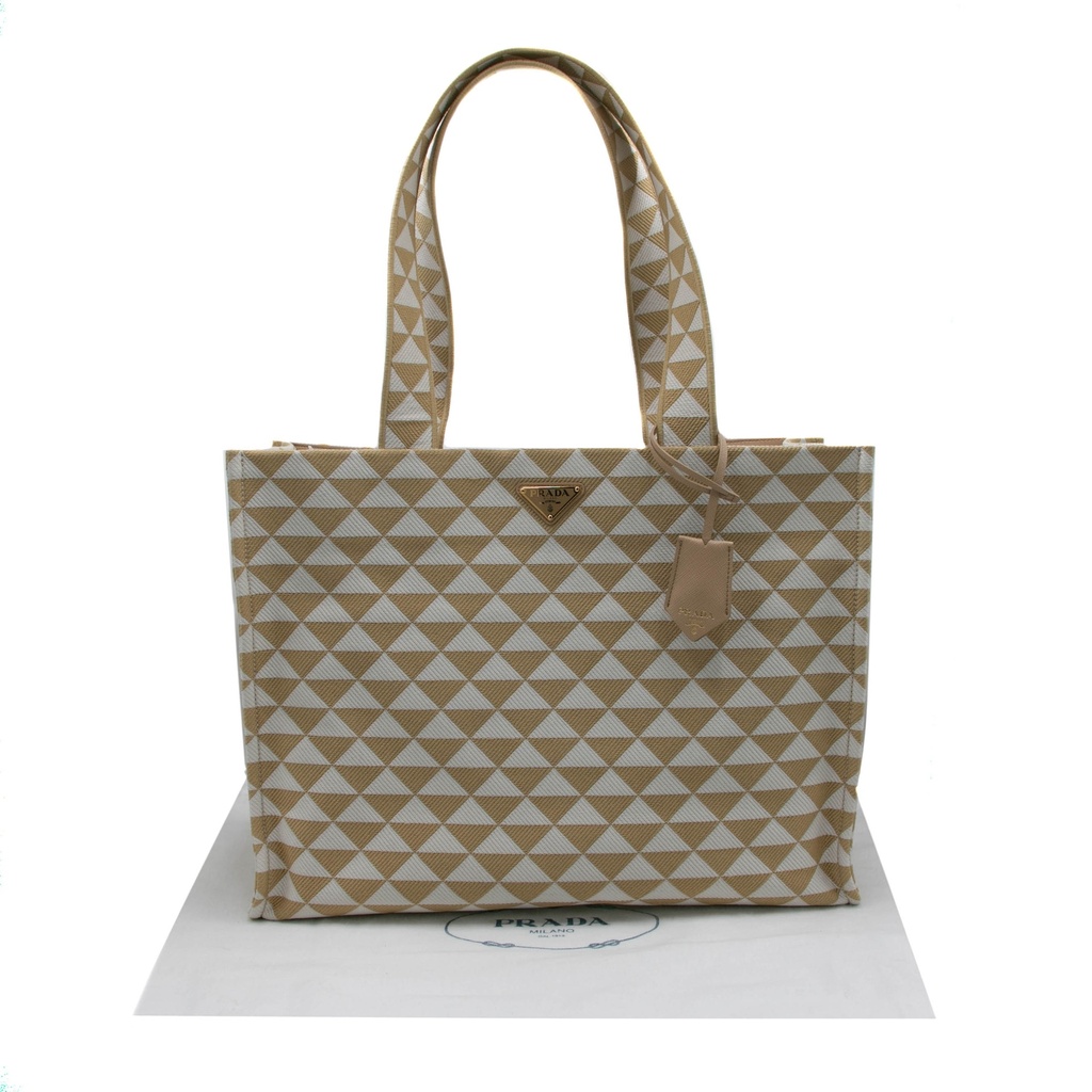 Prada Large Symbole Embroidered Fabric Handbag