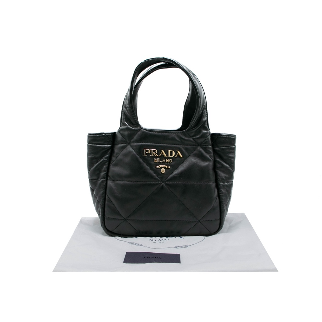 Prada Triangle Quilted Nappa Small Tote Black Leather