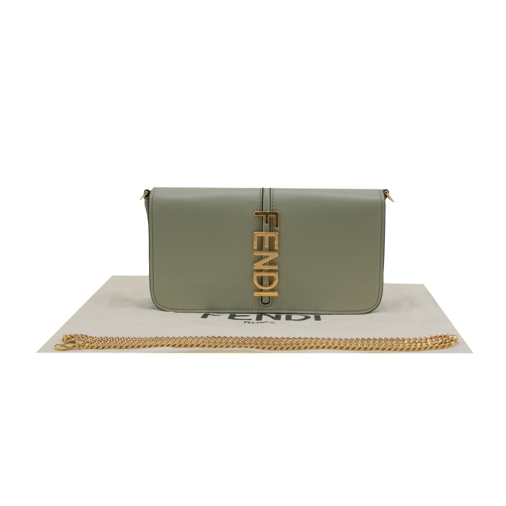 Fendi Fendigraphy Wallet On Chain Leather Green