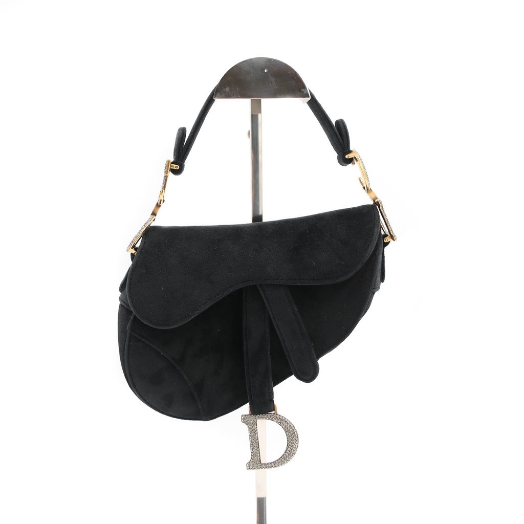 Christian Dior Velvet Saddle Mini Black Bag