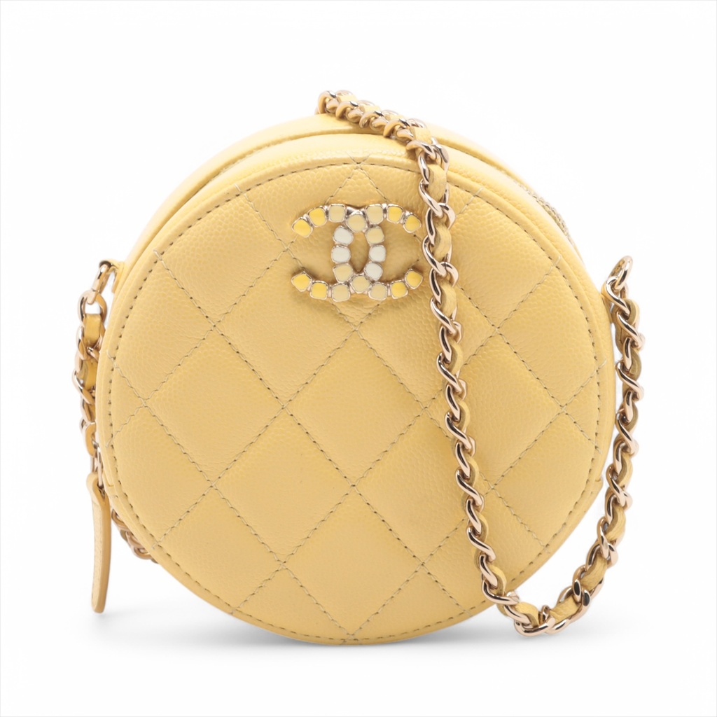 Chanel Caviar Chain Shoulder Round Yellow Bag 