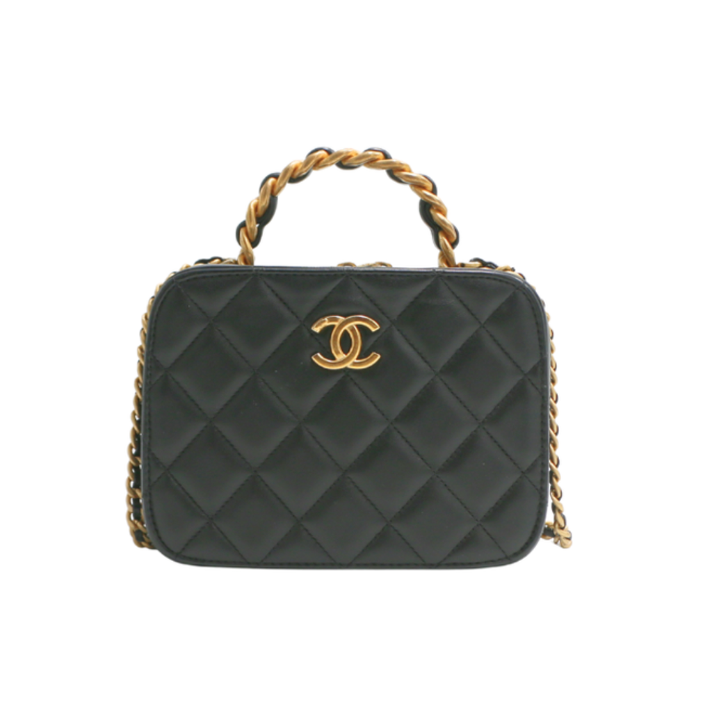 [CHANEL-20366] Chanel Lambskin Quilted Top Handle Small Vanity Case Black