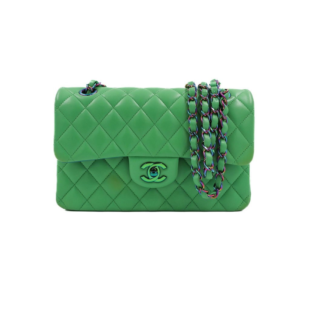 Chanel Lambskin Quilted Mini Rectangular Flap Green Blue