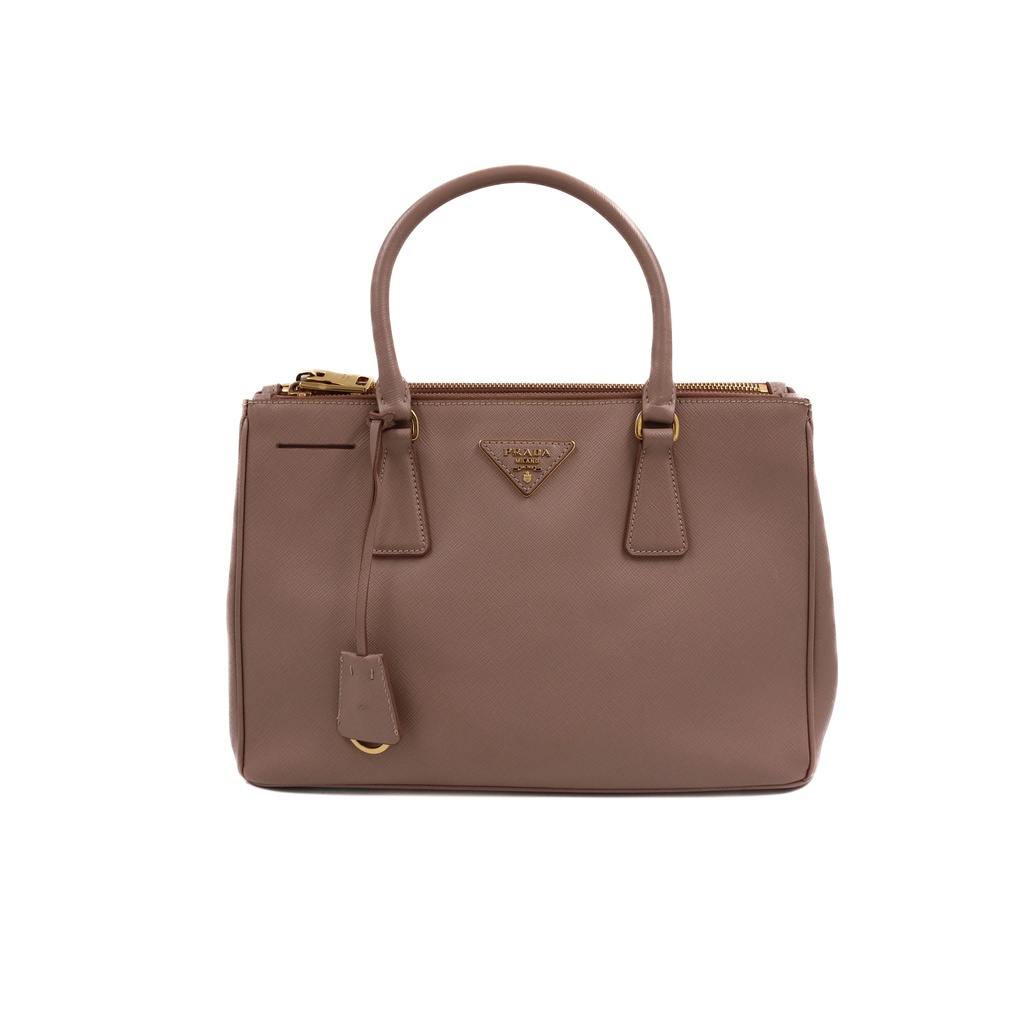 Prada Beige Saffiano Leather Lux Small Double Zip Tote Bag