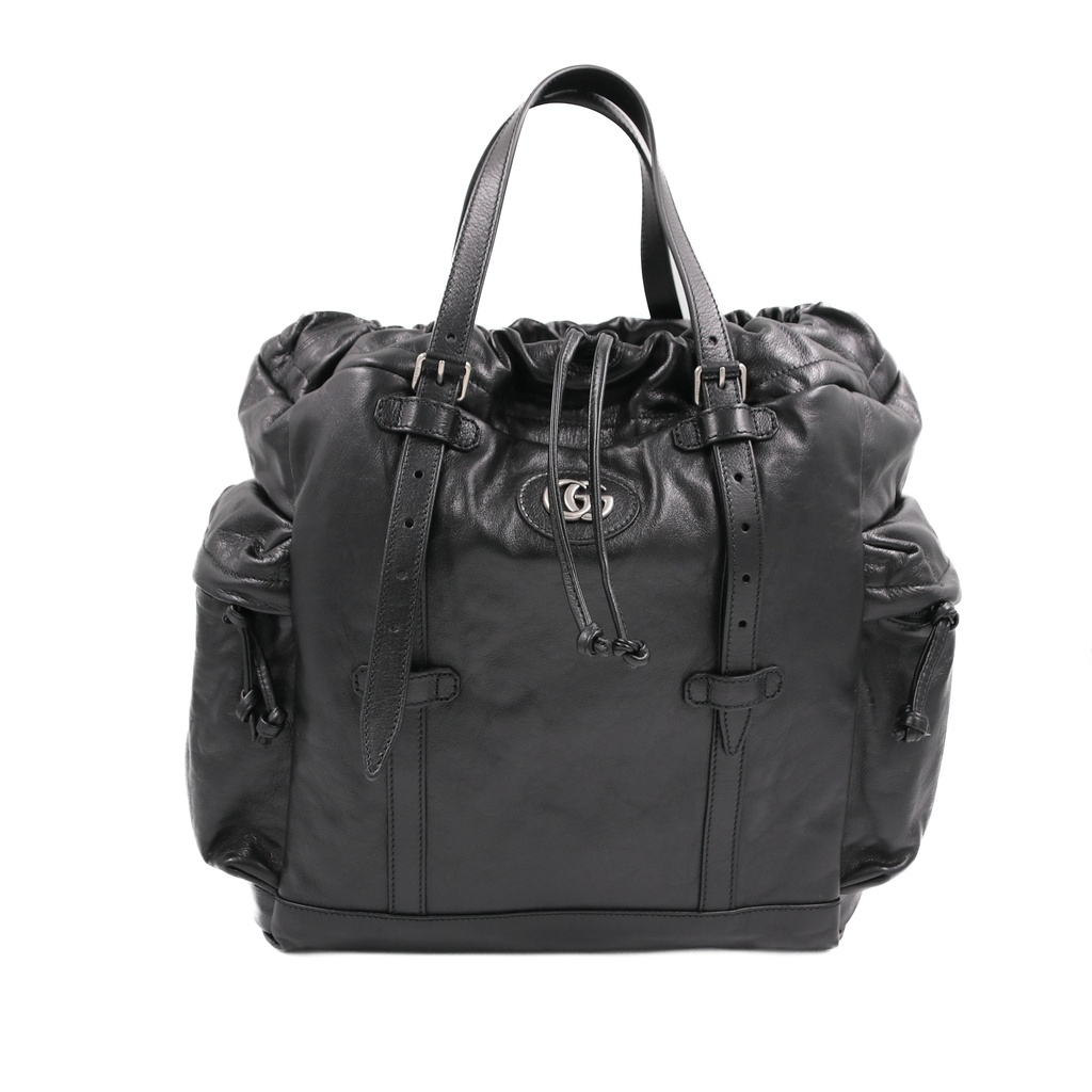 Gucci Drawstring Leather Tote Black 725664