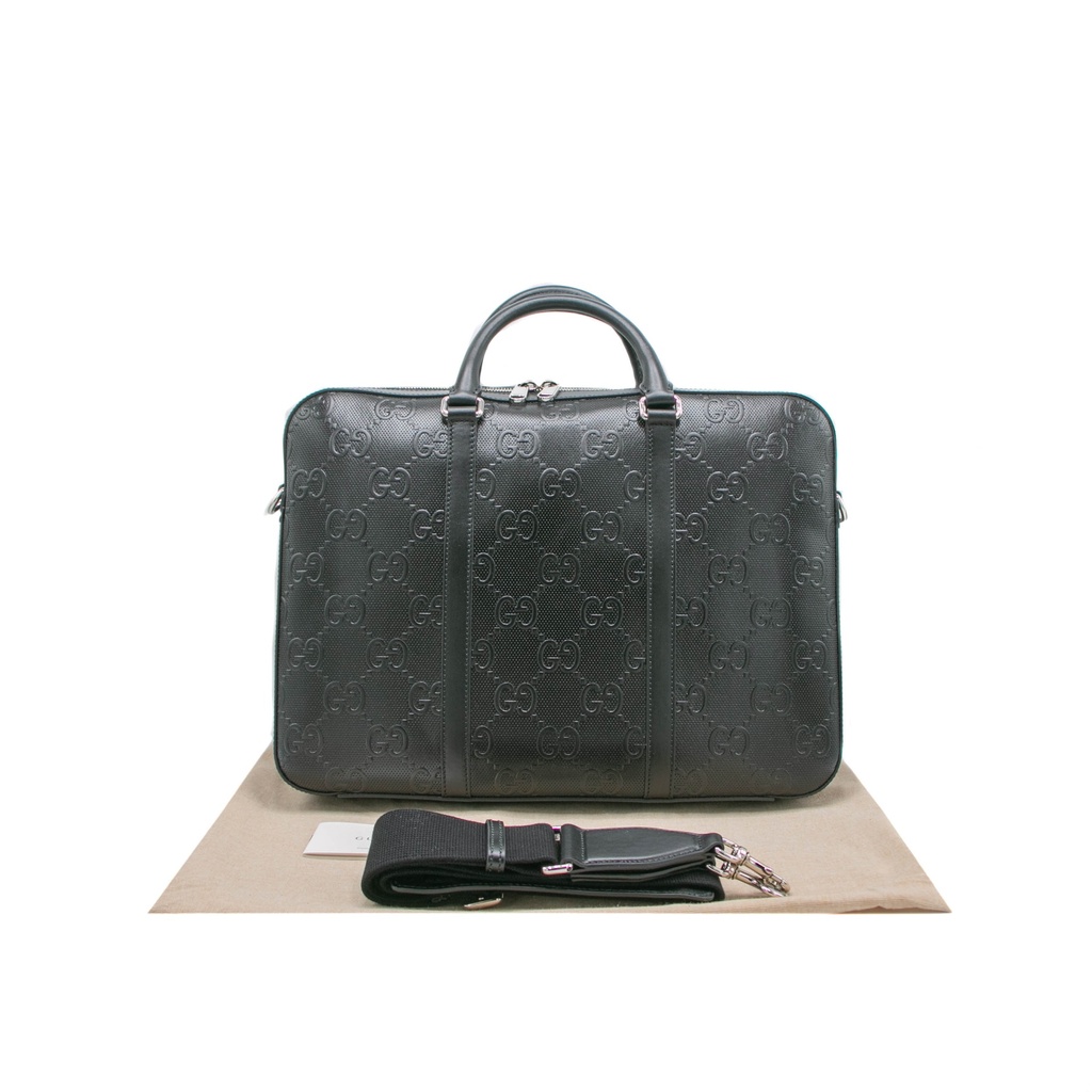 [Gucci-20506] GG Medium Briefcase Black Jumbo GG Leather 792264
