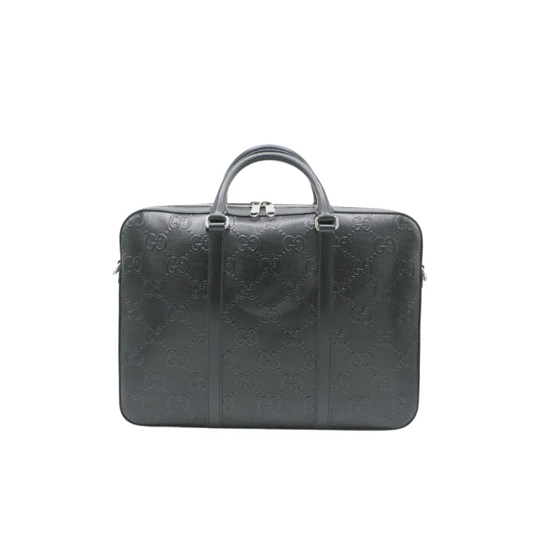 [Gucci-20506] GG Medium Briefcase Black Jumbo GG Leather 792264