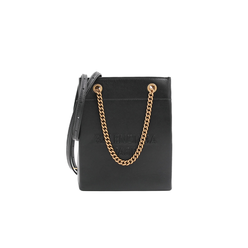 Balenciaga Logo Black Leather Small Tote Bag