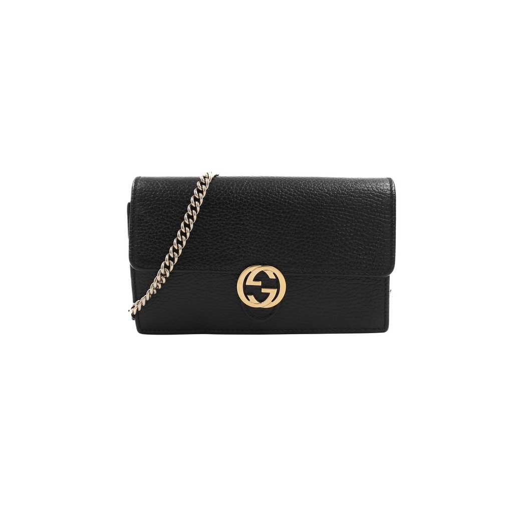 Gucci GG Interlocking Pebbled Leather Crossbody Bag Black 615523
