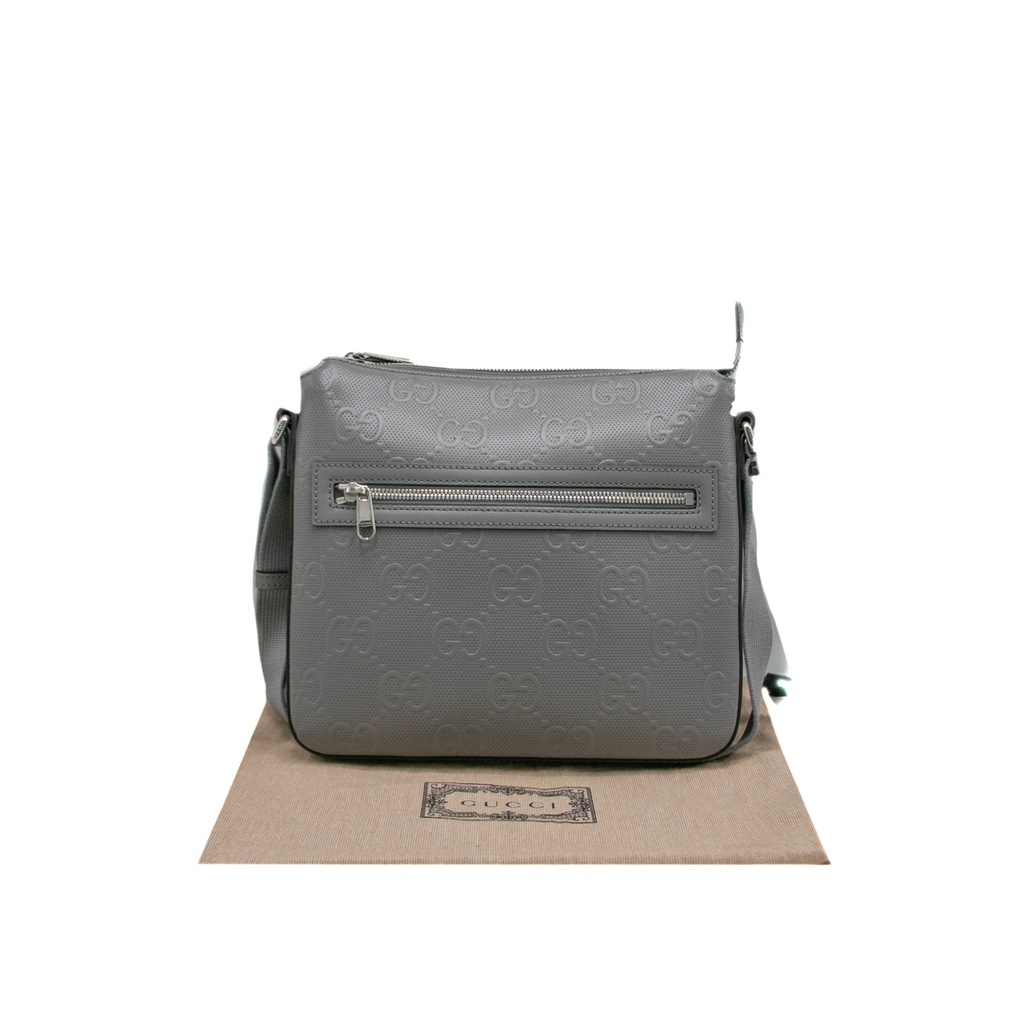 [Gucci-20544] Gucci GG Embossed Small Messenger Grey Bag 406410