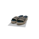 Christian Dior Dway Platform Slide Natural Raffia and Deep Blue Embroidered Cotton Size 37