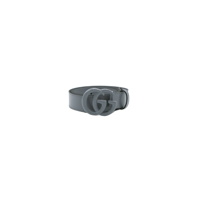 Gucci Leather Slim Black Belt with Double G Buckle Grey 414516 85 34