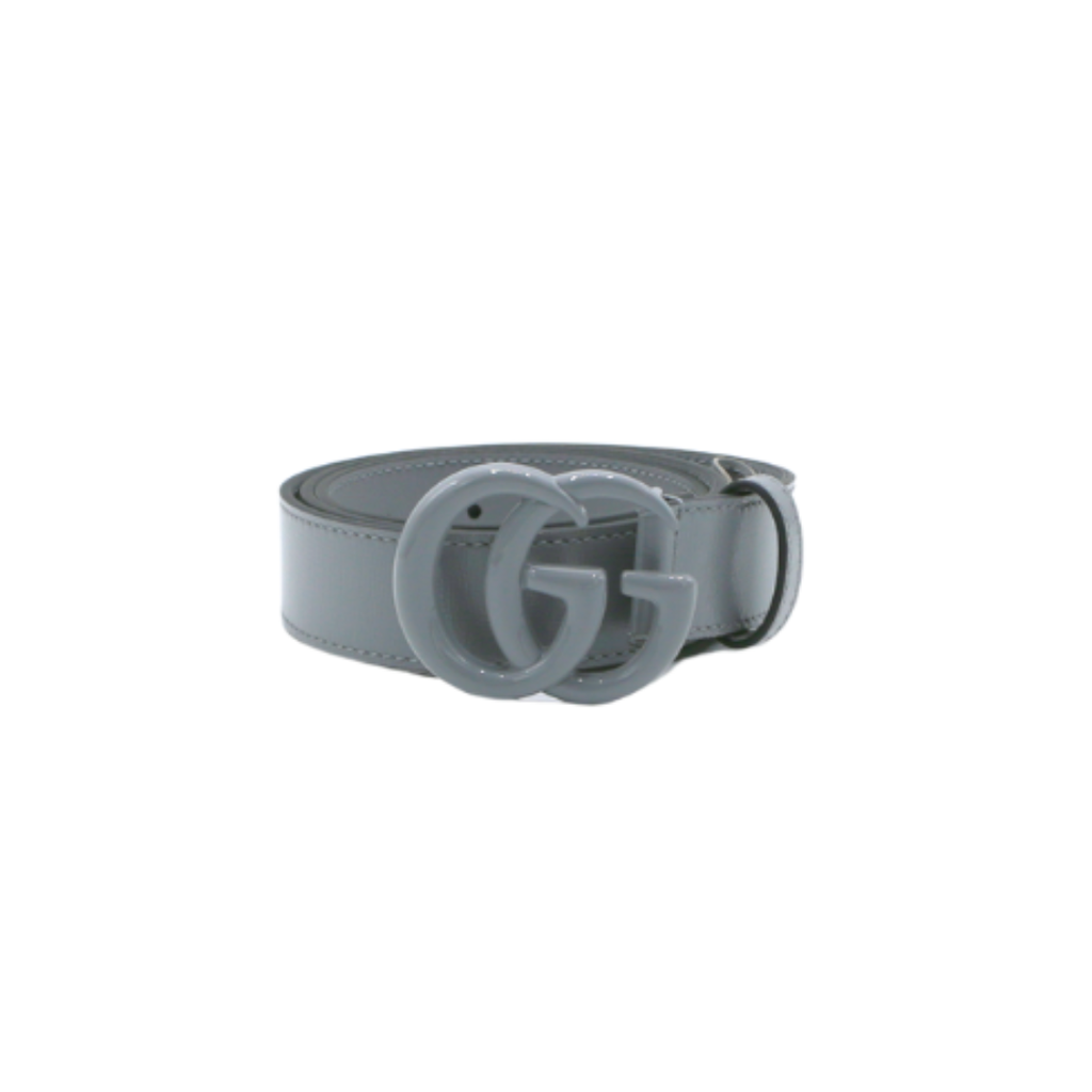 Gucci Leather Slim Black Belt with Double G Buckle Grey 414516 85 34