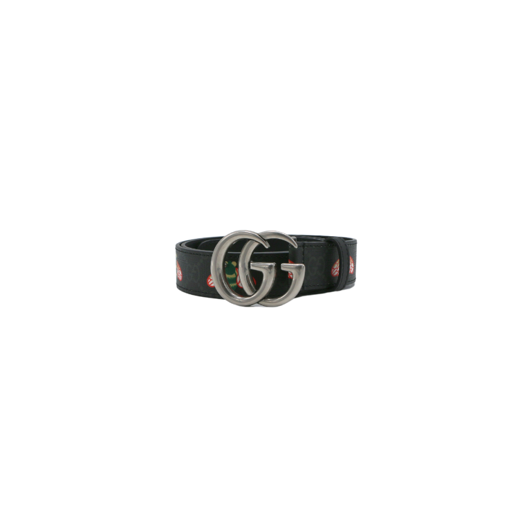 Gucci Bee Leather Slim Black Belt with Double G Buckle  414516 80 32