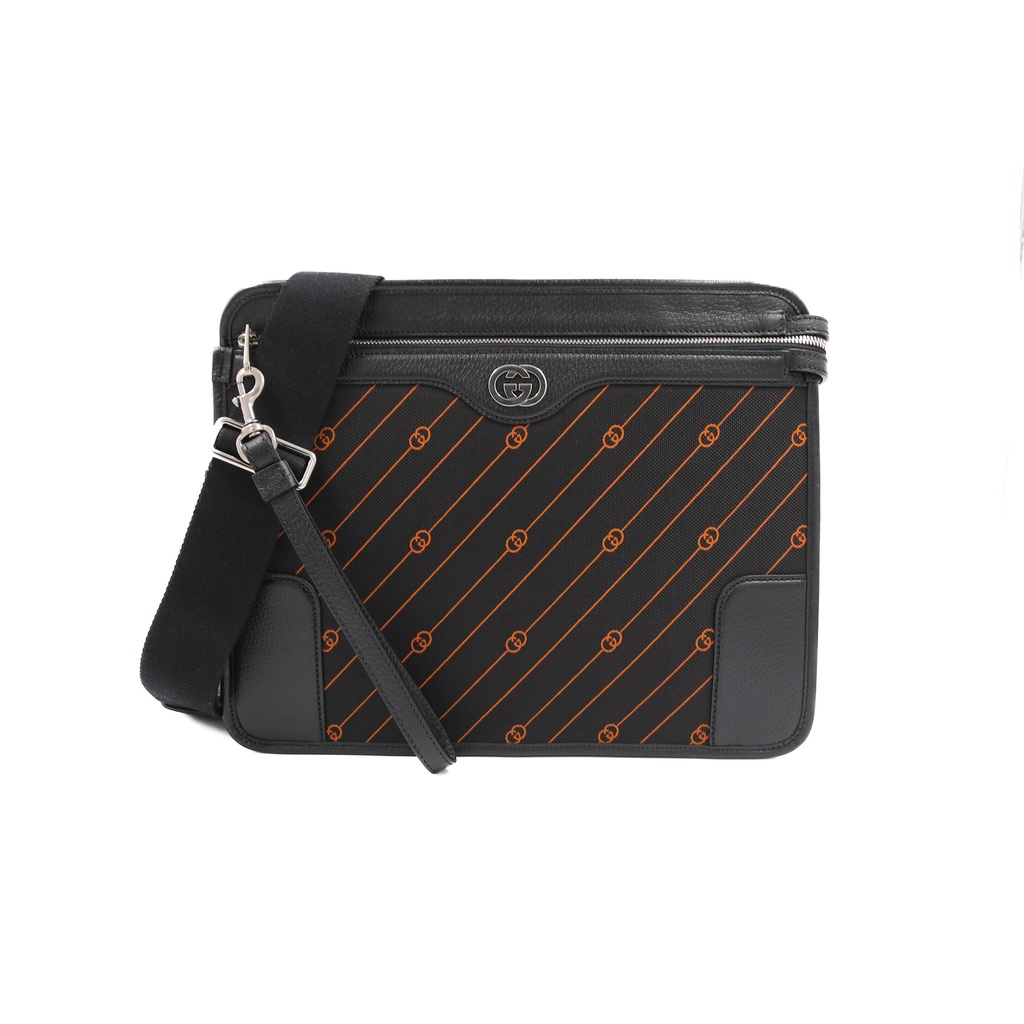 Gucci Medium Messenger Bag Black Diagonal Interlocking G Fabric Jacquard 752595