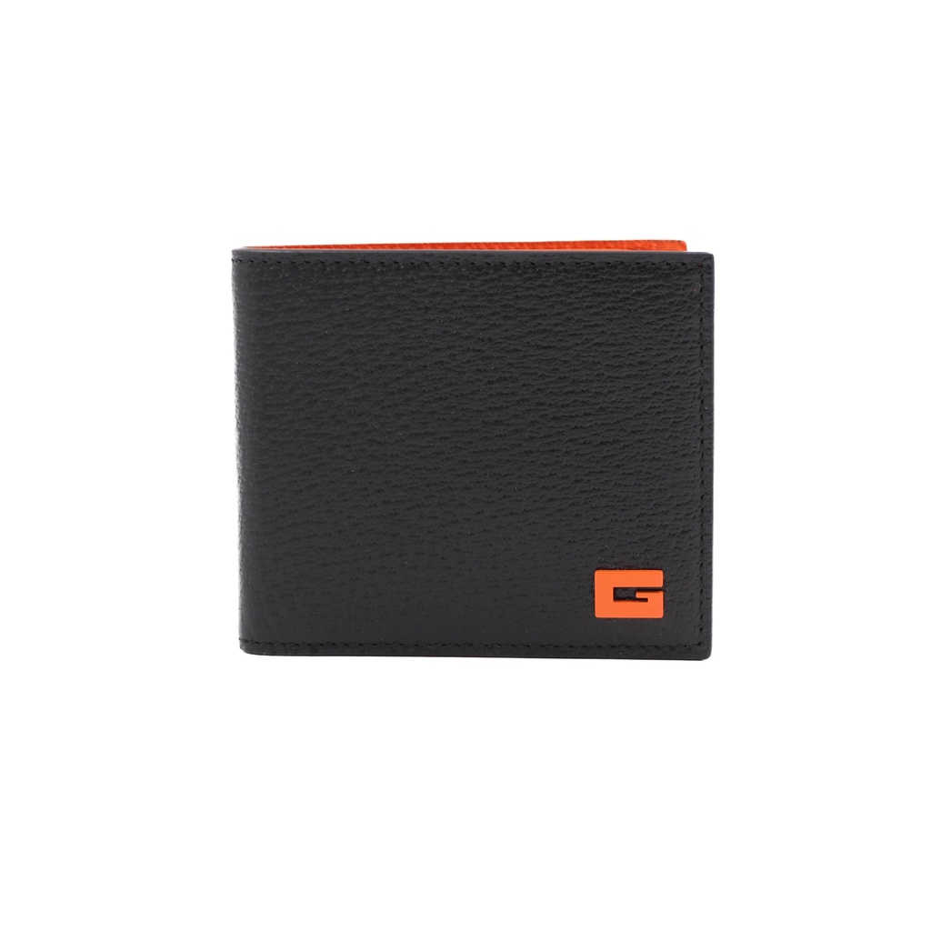 Gucci G Detail Leather Bifold Wallet Black and Orange 739358